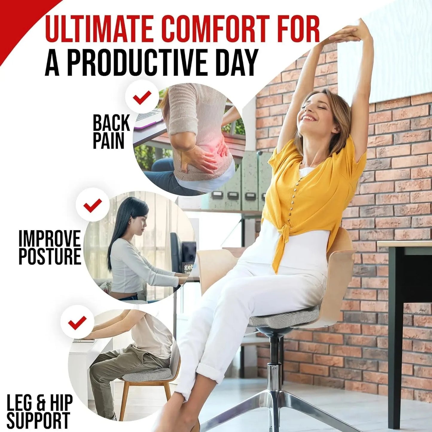 ErgoComfort Memory Foam Seat Cushion - Sciatica & Back Pain Relief