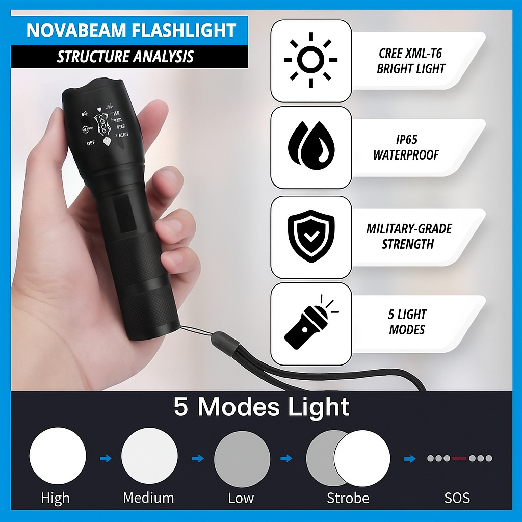 NovaBeam LED Tactical Flashlight 2000 Lumens