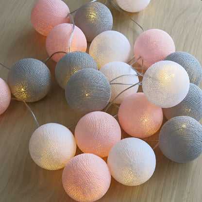Cotton Ball String Lights - Warm LED Garland, Decorative