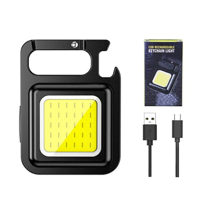Mini Keychain Flashlight - COB LED, Rechargeable, Bottle Opener