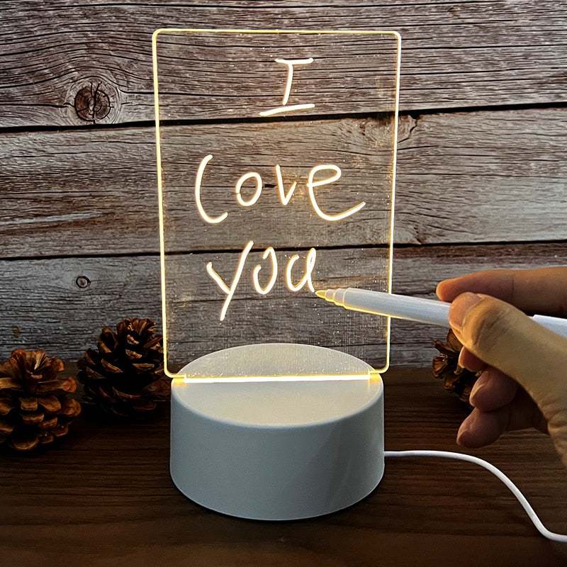 LED Message Board - Light-Up Acrylic Note Board, Pen & Base