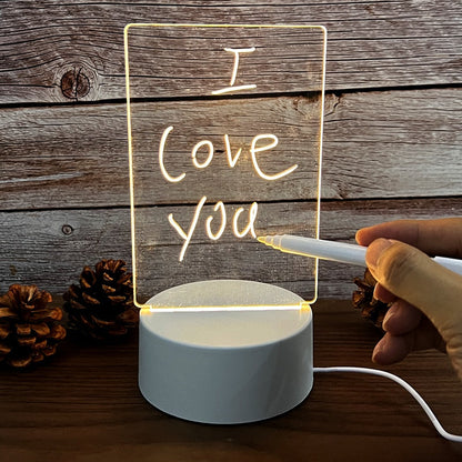 LED Message Board - Light-Up Acrylic Note Board, Pen & Base