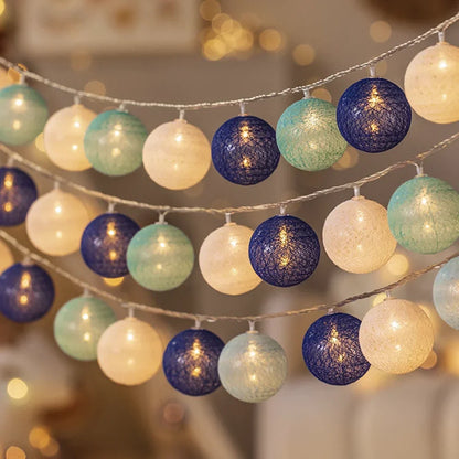 Cotton Ball String Lights - Warm LED Garland, Decorative
