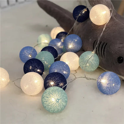 Cotton Ball String Lights - Warm LED Garland, Decorative