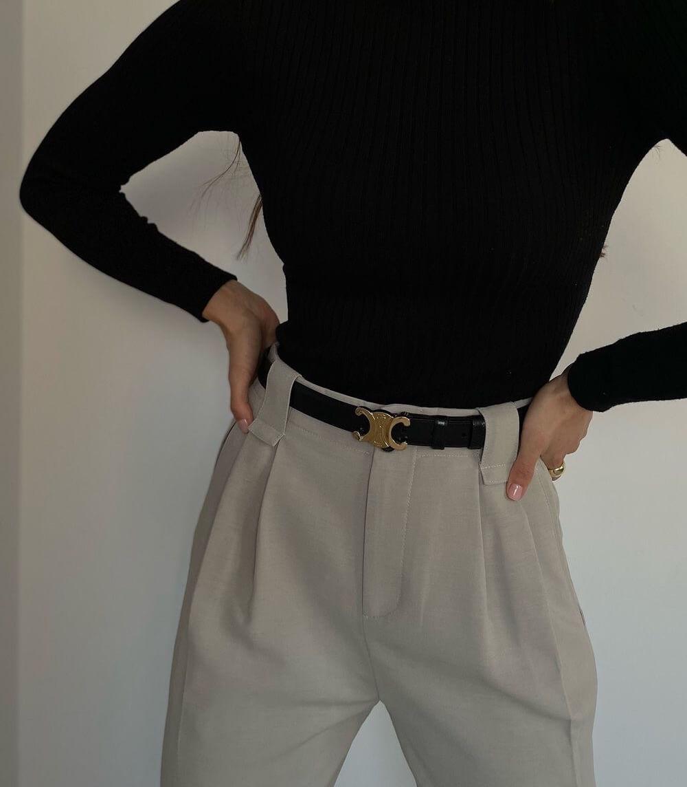 Allium Luxury Leather Belt with Gold Details