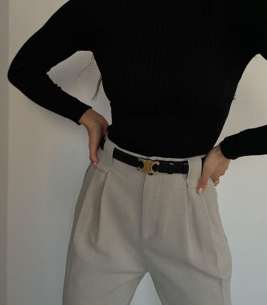 Allium Luxury Leather Belt with Gold Details