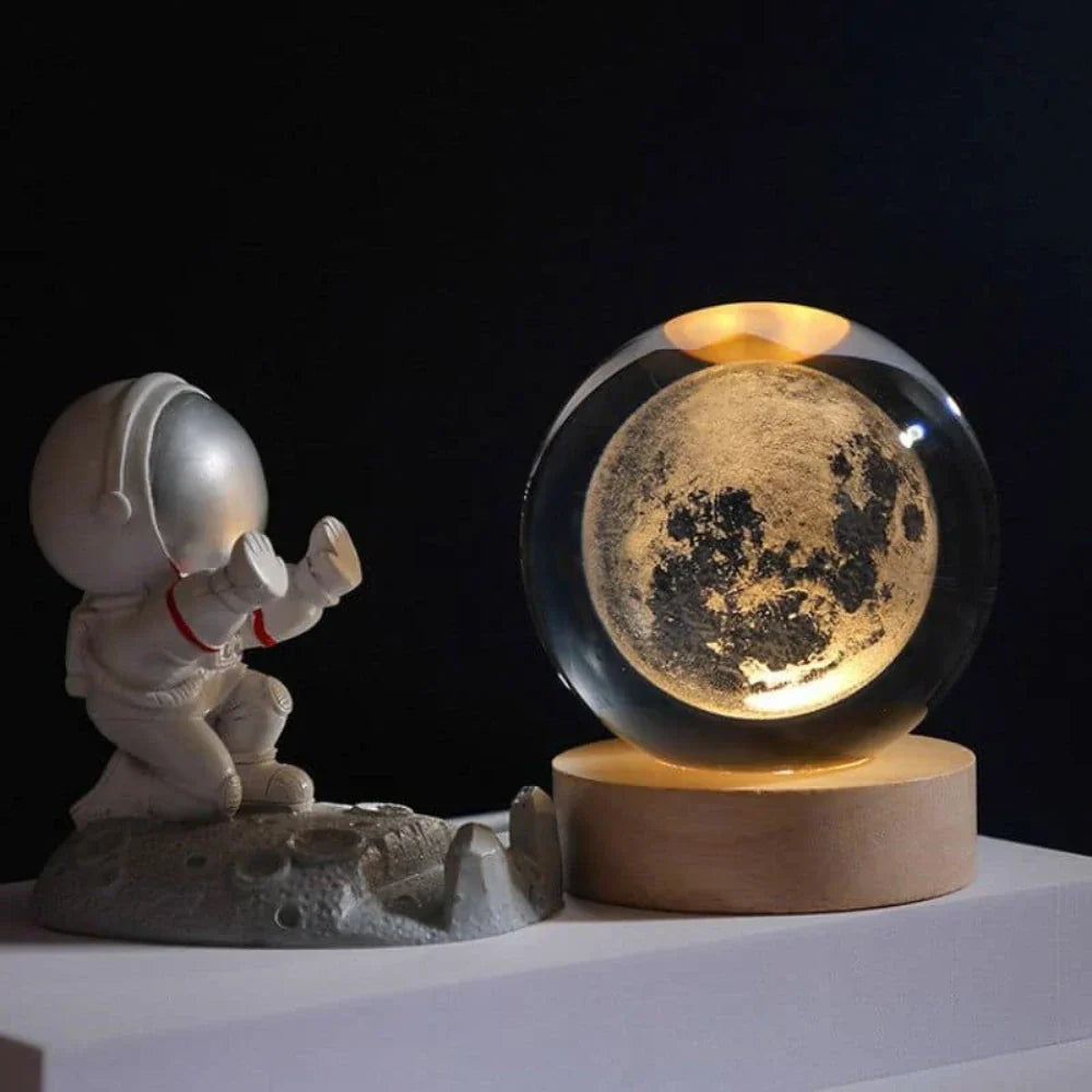 Luminous Crystal Ball Lamp - 3D Galaxy Engraved LED, Wooden Base