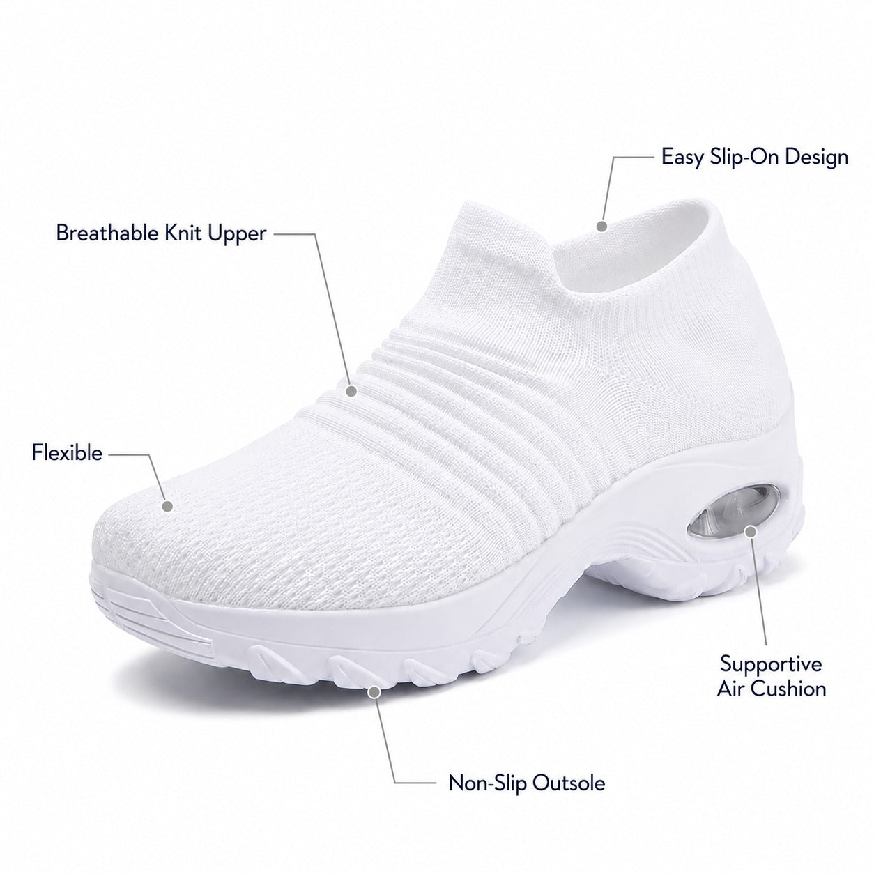 Carestep Non Slip Nursing Shoes For Women Colour White Feature Diagram