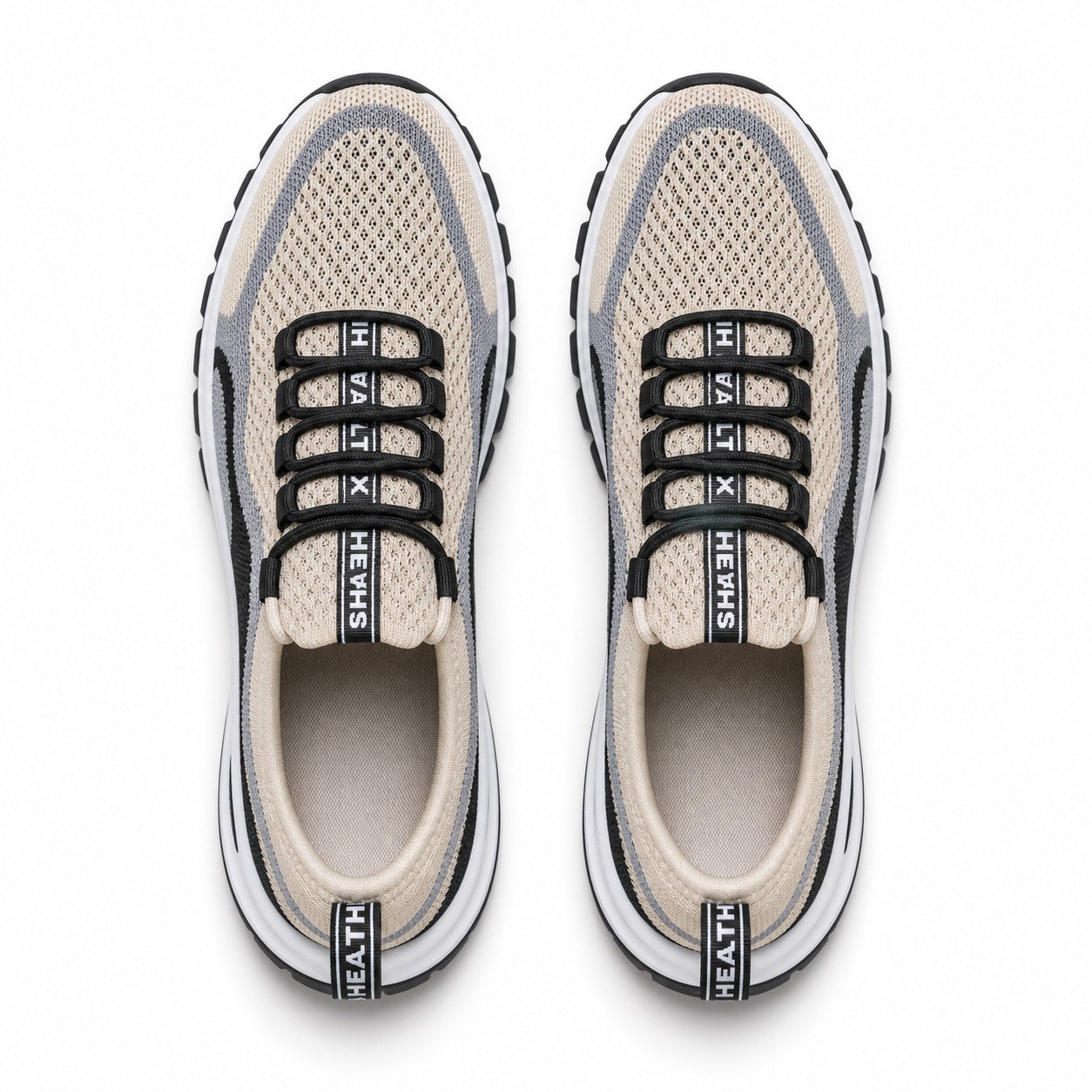 Cora Supportive Lace Up Walking Shoes For Women Beige Black Top Down Detail