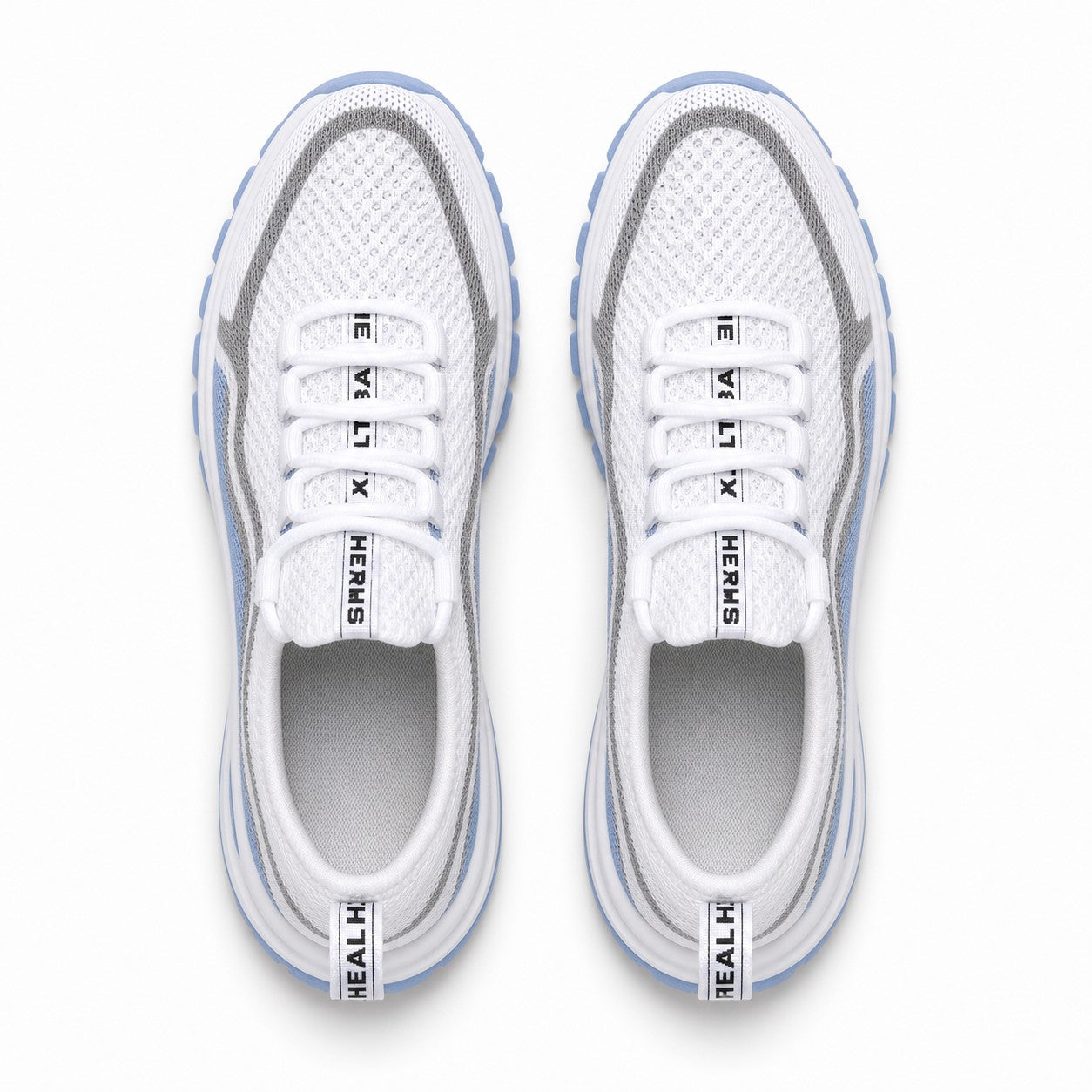 Cora Supportive Lace Up Walking Shoes For Women White Light Blue Top Down Detail