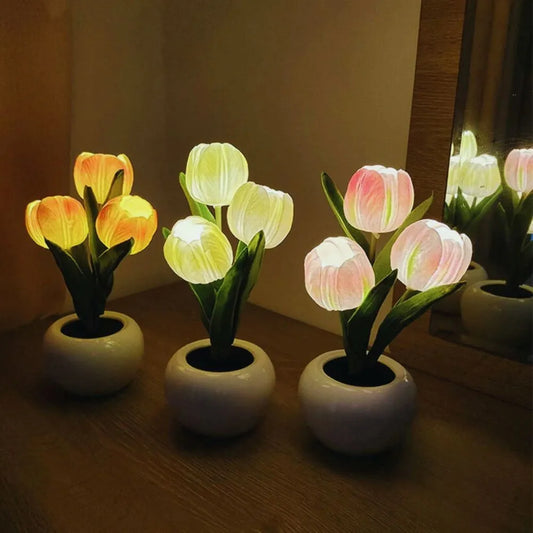Tulip Night Light Lamp - Lifelike LED Flowers, Soft Warm Glow